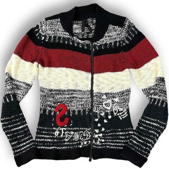 Vintage Y2K Desigual Art to Wear Full Zip Cardigan Sweater Large Embroidered - Picture 1 of 11
